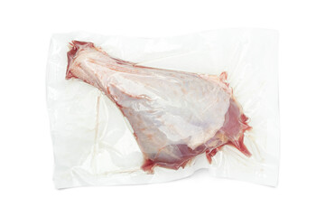 Vacuum packed turkey meat isolated on white background.