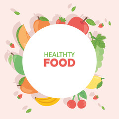 Poster - Healthy food fruits collection around circle vector design