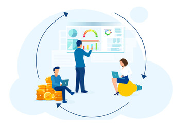 Wall Mural - vector of people brainstorming an online business idea and earning money