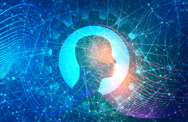 Wall Mural - silhouette of a mans head in gear icon. mental health relative brochure, report design template. sci