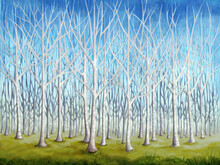 Birch Forest With Bright Blue Sky
