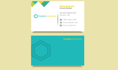 Wall Mural - Modern unique corporate creative latest professional visiting card template with clean yellow and cyan shapes.