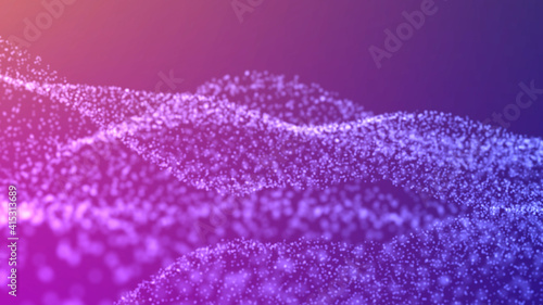 Obraz Dibond blurred bokeh waves particles. violet-blue gradient on a dark background. beautiful abstract background. universe of technology particle field abstract digital wave.