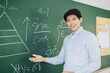 © Tom Wang - young smiling teacher standing in front of chalkboard