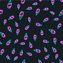 Line Ice Cream In Waffle Cone Icon Isolated Seamless Pattern On Black Background. Sweet Symbol. Vector.