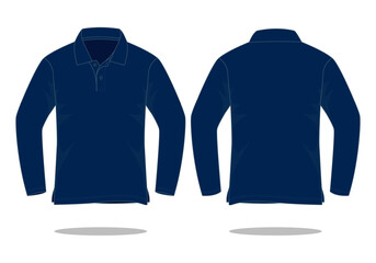 Wall Mural - Blank Navy Blue Long Sleeve Polo Shirt Vector For Template.Front And Back View.