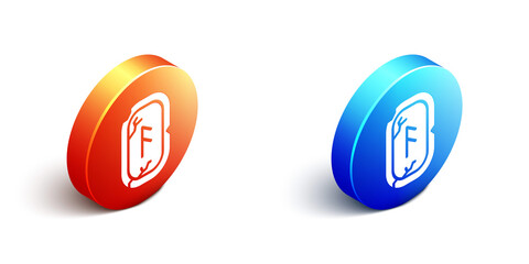 Isometric Magic runes icon isolated on white background. Orange and blue circle button. Vector.