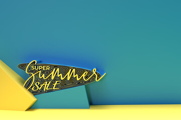 Wall Mural - 3d render super summer sale calligraphic text flyer poster 3d illustration design.