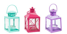 Set Of Colorful Candle Holders And Lanterns