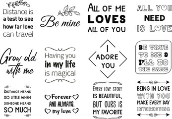 Canvas Print - Set of vector quotes about love and Romantic feeling. Design elements for Valentine's day