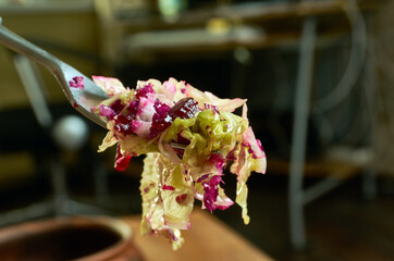 Canvas Print - Beet salad with red and green cabbage