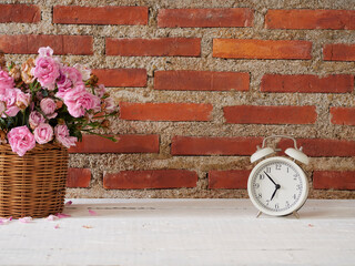 Wall Mural - Vintage clock with roses in basket