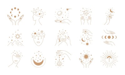 mystic astrology. hand drawn magic vintage signs, esoteric cult fairy design. vector abstract zodiac