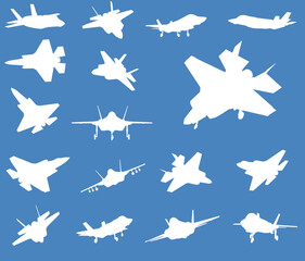 Sticker - Military stealth aircraft silhouettes collection. Vector 