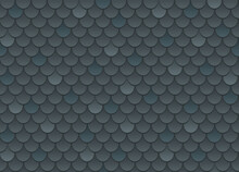 Vector Seamless Pattern Of Black Roof Tile. Dark Grey Shingles Roof Texture Background. Gray Roof Tile For House Covering. Vector Illustration. Asphalt Roof Shingles.