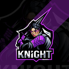 Lady knight mascot logo esport template design