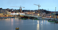 Construction Of A New Bridge In Slussen In Central Stockholm During Nightfall, Sweden