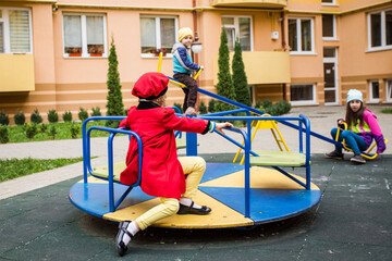 Poster - The sad little girlfriends in the playground during quarantine