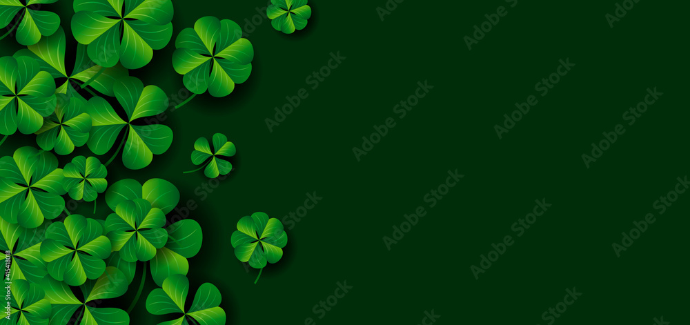Patrick's day banner design of clover leaves on green background vector illustration - obrazy, fototapety, plakaty 