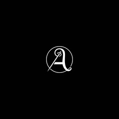 Logo A script monogram with needle and thread. Font style, vector design template elements for your application or corporate identity,