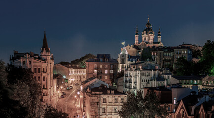 Wall Mural - View of St. Andrew's Church, Richard's Castle and the famous St. Andrew's Descent, where artists exhibited their work, Podil, Kyiv