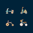 © Dilara - A set of children's bicycles. Two-wheeled and three-wheeled bicycles. Bicycle illustration, Bicycle icon. Vector children's toy. An isolated object in a flat design. Vector illustration
