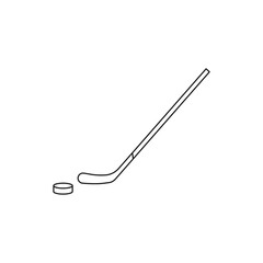 Wall Mural - Hockey stick and puck icon. Line style. Vector. 