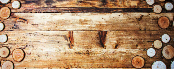 wooden background in a natural, vintage, rustic panorama, as a header or banner, with plenty of desi