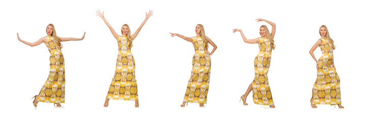 Sticker - Pretty girl in yellow floral dress isolated on white