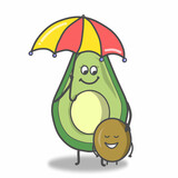 Fototapeta Dinusie - cute avocado umbrella character vector template design illustration