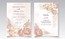  Beautiful Peach Floral Frame Wedding Invitation Card Template Premium Vector