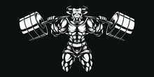 Buffalo Muscle Illustration, Sports Brand Logo, T-shirt Design, Vektor 