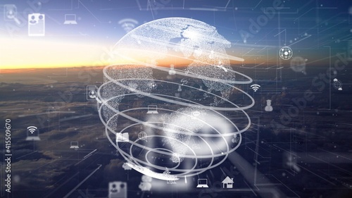 Obraz Dibond Network of connection modernization over clouds in the sky showing concept of digital network of global connections and international business networking .