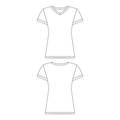 Wall Mural - Template v-neck t-shirt women vector illustration flat sketch design outline
