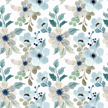 Soft Blue Gray Floral Watercolor Seamless Pattern