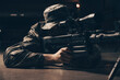 © andy_gin - The sniper lies and aims through the telescopic sight.