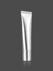 Wall Mural - blank packaging silver metallic tube for cosmetic product design mock-up