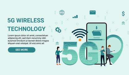 Web banner, 5G network technology vector illustration