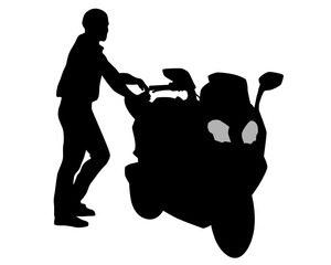 Fototapete - Man in protective clothing rides a sports bike. Isolated silhouette on a white background