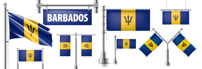 Vector set of the national flag of Barbados in various creative designs