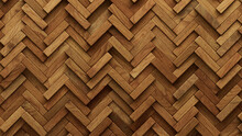 Wood Block Wall Background. Mosaic Wallpaper With Light And Dark Timber Herringbone Tile Pattern. 3D Render 
