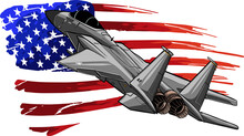 Military Fighter Jets With Amerivan Flag.Vector Illustration