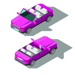 Isometric 3D Transport Car Cabriolet Element Vector Design Style