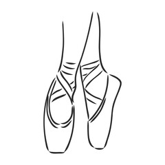 Pointe shoes. Ballet shoes. Vector hand-drawn illustration. Ballet dance studio symbol.