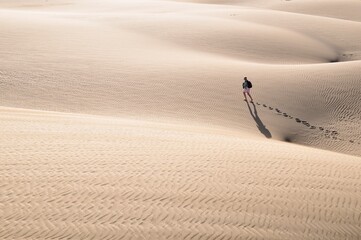 Landscape photo of person walking in desert