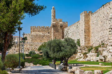 Alley and Tower of David in Jerusalem, Israel.