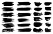 black paint brush spots, highlighter lines or felt-tip pen marker horizontal blobs. Marker pen or brushstrokes and dashes. Ink smudge abstract shape stains and smear set with texture