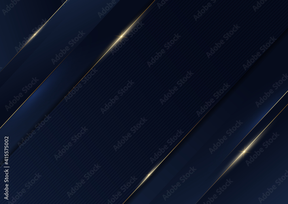 Abstract template blue geometric diagonal background with golden line ...