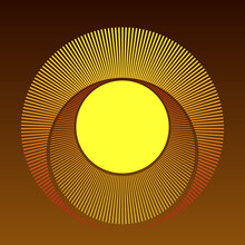 Abstract Sun Background With Yellow And Orange Circles. Halftone Radial Lines As Logo Or Icon.