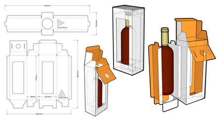 Wall Mural - Packaging for one bottle of wine and Die-cut Pattern. The .eps file is full scale and fully functional. Prepared for real cardboard production.